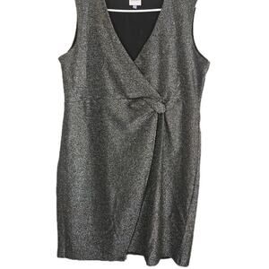 SERRA XL Womens Metallic Silver & Black Sleeveless STRETCH Mini Dress Glam Moto